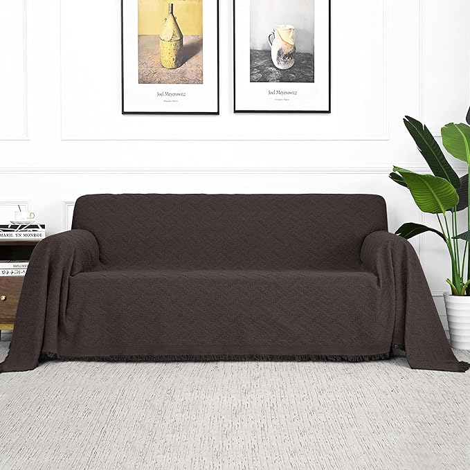 MYSKY HOME Chocolate Geometrical Sofa Covers, Couch Cover for 2 Cushion Couch, Sectional Couch Cover Living Room Sofa Throws Sofa Slipcovers for Pets, & Kids (X-Large, 71" x 118", Chocolate)
