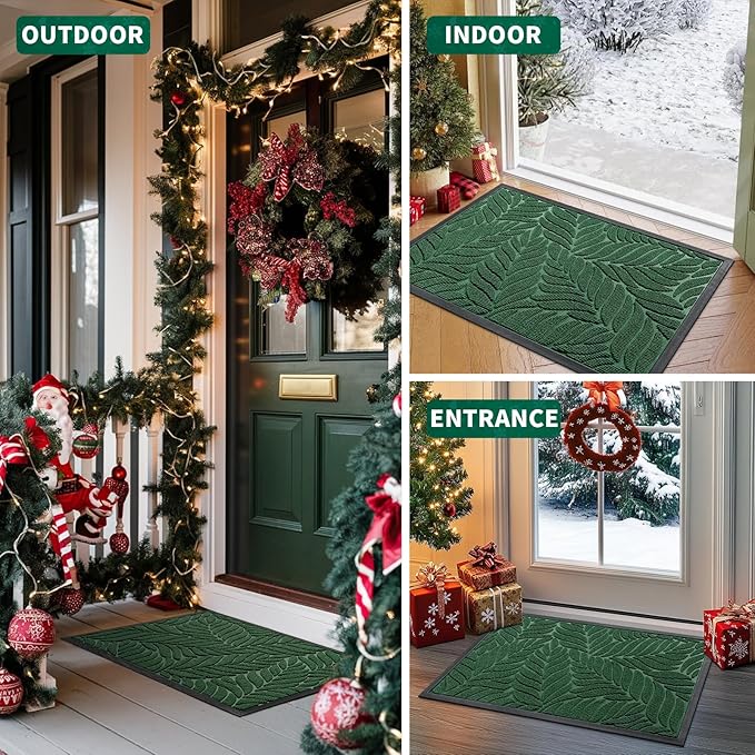 Yimobra 36x24 Large Door Mat Outdoor Indoor, All-Season Waterproof Door Mat Outside Entrance, All-Weather Non-Slip Outside Doormat for Garage Patio Entryway, Green