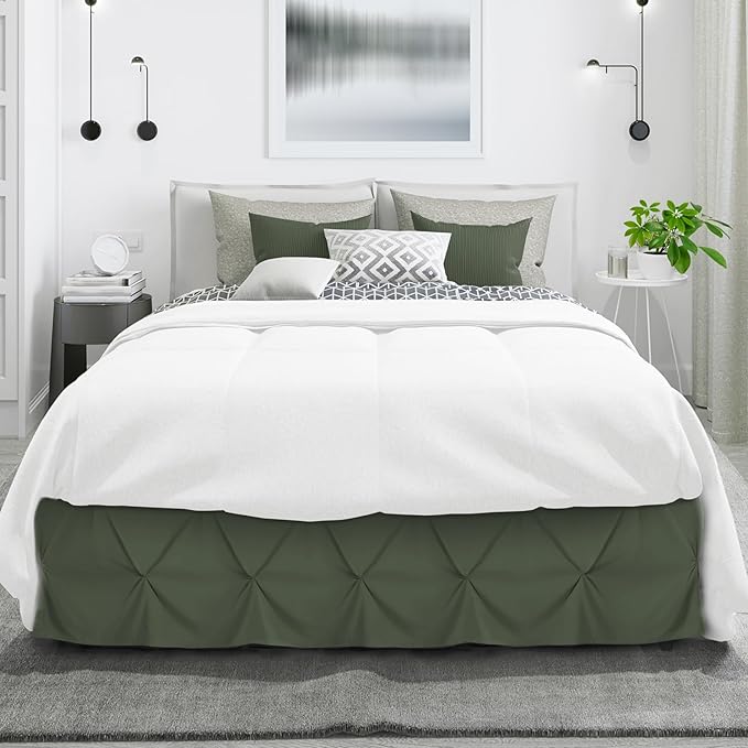 Nestl Olive Green Bed Skirt Twin Size, Pinch Pleat Twin Bed Skirt, 14" Inch Drop Twin Bedskirt, Hotel Quality Olive Green Bed Skirts, Microfiber Bedskirt for Twin Bed, Olive Green Twin Bed Skirt