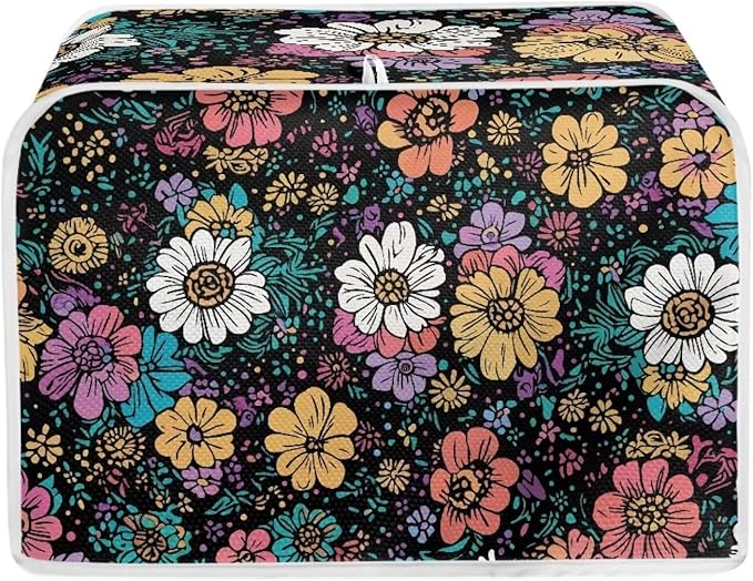 Flower 2 Slice Bread Maker Cover for Kitchen, Dustproof Toaster Cover Suitable for Standard Size Bread Machine, Small Kitchen Appliance