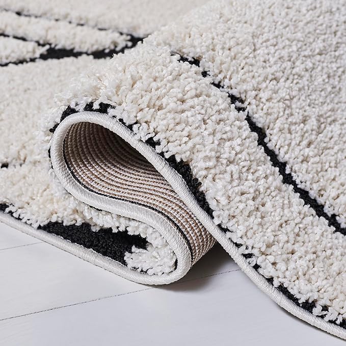 SAFAVIEH Florida Shag Collection X-Large Area Rug - 11' x 15', Ivory & Black, Non-Shedding & Easy Care, 1.2-inch Thick Ideal for High Traffic Areas in Living Room, Bedroom (SG471-1290)