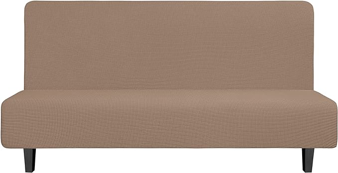 Easy-Going Stretch Futon Slipcover Armless Sofa Cover Furniture Protector Without Armrests Slipcover Soft with Elastic Bottom for Kids, Spandex Jacquard Fabric Small Checks(futon,Camel)