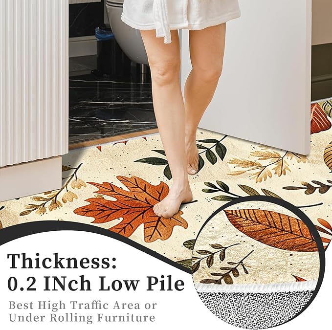 9CH Fall Leaves Area Rug 7' X 5' Brown Cute Botanical Soft Faux Wool Carpet Non-Slip Easy-Cleaning Boho Rugs for Living Room, Bedroom, Kitchen