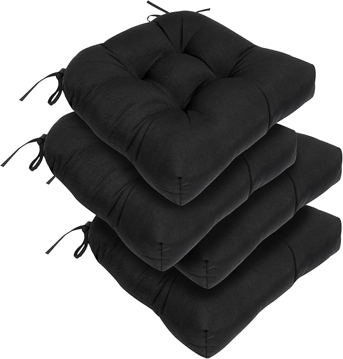 RACE LEAF Patio Chair Cushions 19x19 Inch 4 Pack, Thickened Outdoor Cushions Water Resistant Stain Resistant Non-Slip Ties (Black)