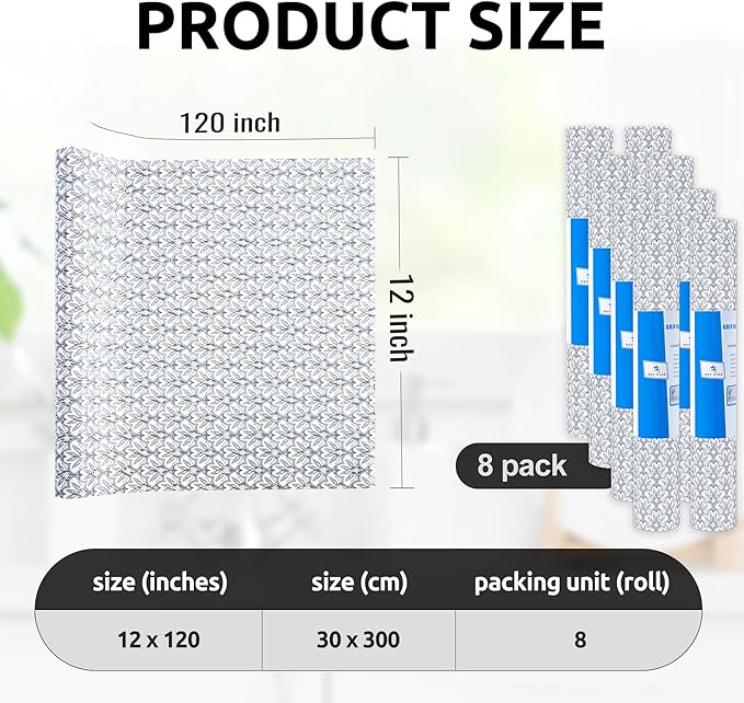 RAY STAR 12X120 Inch Shelf Liner for Kitchen Cabinets, Non-Adhesive Cabinet Liner Washable, PVC Drawer Liner for Dresser Non-Slip Bathroom (Black Floral)(8 Roll)