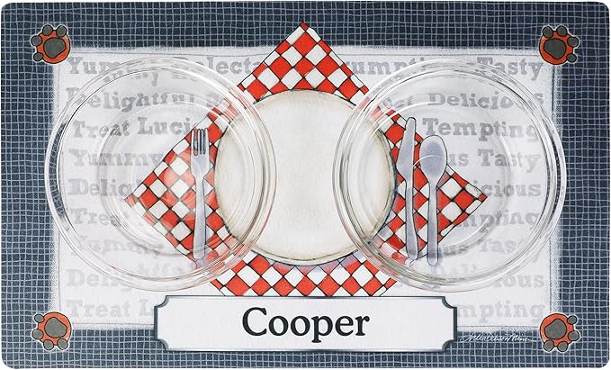 Drymate Personalized Pet Bowl Placemat, Custom Dog & Cat Food Feeding Mat - Absorbent Fabric, Waterproof Backing - Machine Washable/Durable (USA Made) (12" x 20") (Dinner Plate)