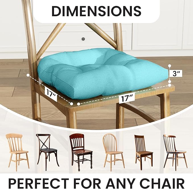 Klear Vu Gripper Overstuffed Universal Non-Slip Dining Chair Cushions for Kitchen Decor or Office Use, U-Shaped Skid-Proof Seat Pad, 17x17 Inches, 2 Count (Pack of 1), Solid Teal