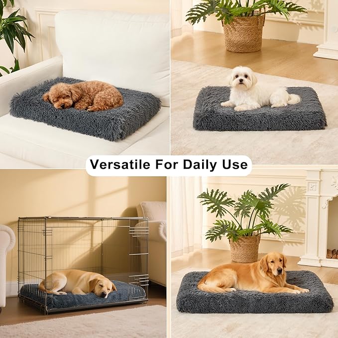Fluffy Orthopedic Dog Beds for Medium Dogs with Washable Removable Cover Dog Crate Bed Egg Crate Foam Support Plush Pet Pad Mat with Anti-Slip Bottom (36 * 24,Dark Grey)