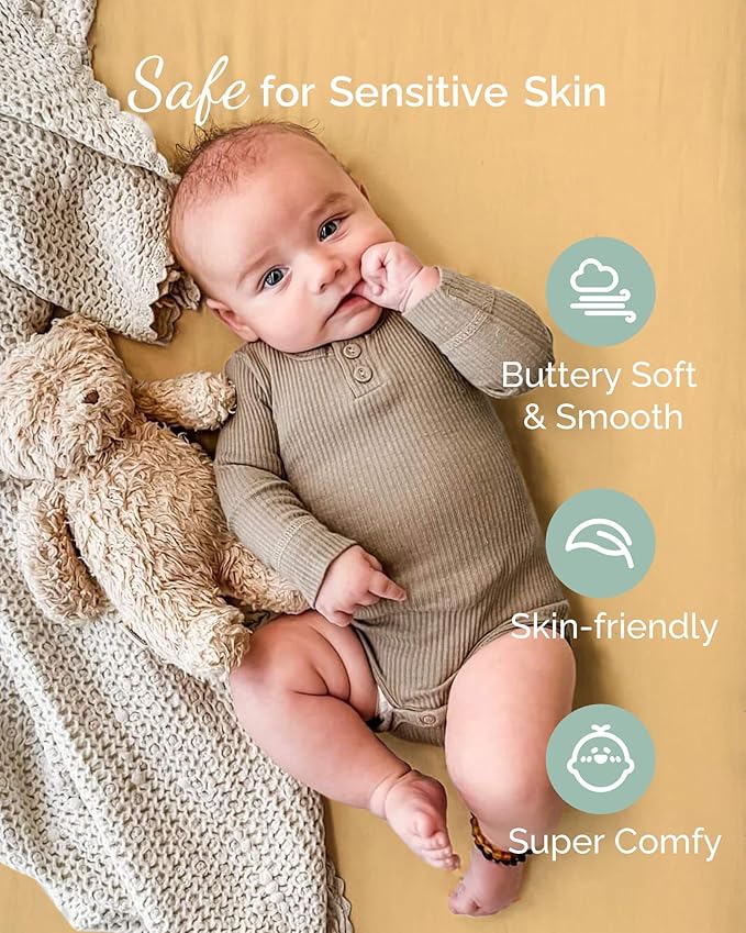 Bassinet Fitted Sheets for Chicco LullaGo Anywhere, Baby Bjorn Cradle and 14 x 29 Mattress Pad - Buttery Soft, Premium Stretchy Jersey Knit Sheets - Burnt Orange+Mustard Yellow+ Gray, 3 Pack