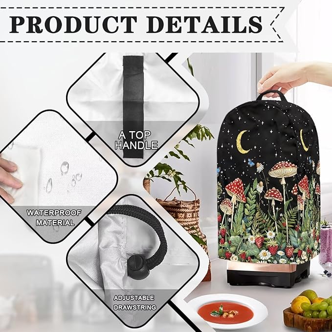 Mushroom Leaf Print Drawstring Blender Dust Cover for Kitchen Small Appliance Decor, Anti Fingerprint Oil-proof Dust Proof Stand Mixer Cover Juicer Cover Soy Milk Machine Covers for Gift