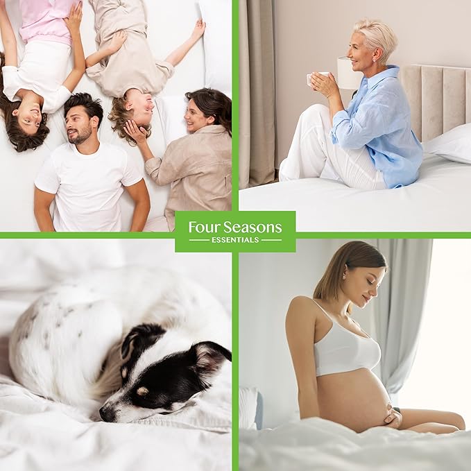 Four Seasons Essentials Queen Size Waterproof Mattress Protector - Cooling Viscose derived from Bamboo Fitted Sheet Mattress Cover - Quilted Jacquard Pad Protects from Dust Allergens