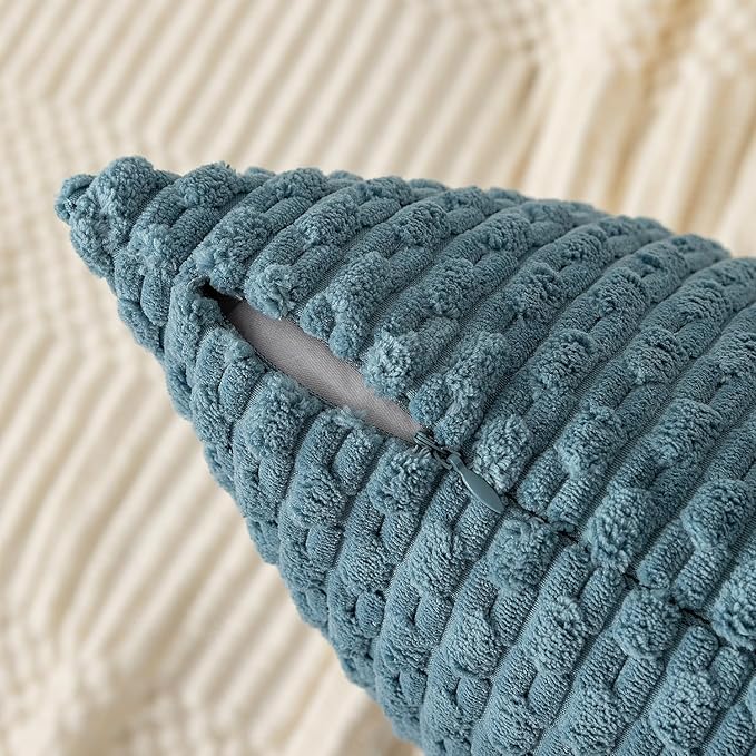 Kevin Textile 20x54 Inch Long Body Lumbar 1 Pack Boho Decorative Throw Pillow Cover Soft Striped Corduroy Rectangle Cushion Case Farmhouse Accent for Living Room Couch Sofa Bed, Blue Grey