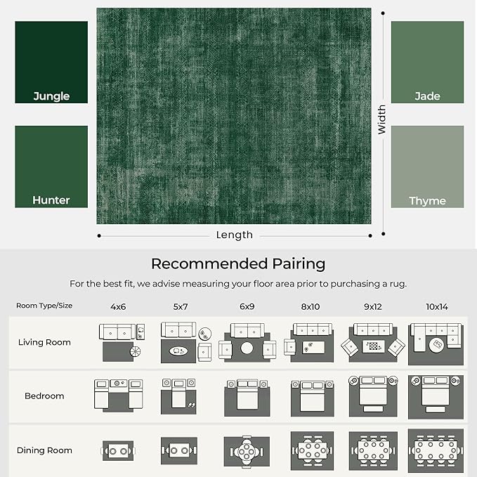 Kokia Abstract Area Rugs 8x10 Bedroom Soft Living Room Rugs Washable Distressed Vintage Comfy Carpet with Non-Slip Backing for Farmhouse Home Office Room Decor, Green Rug, Oslo Jungle
