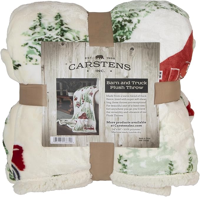 CARSTENS, INC. Ultra Premium Super Soft Plush Sherpa Fleece Oversized Throw Blanket 54" x 68", Barn & Truck