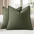EMEMA Decorative Linen Throw Pillow Covers 18x18 Inch Dark Olive Green Boho Farmhouse Neutral Couch Throw Pillows for Bed Pack of 2 Accent Pillowcase Modern Sofa Cushion Livingroom Home