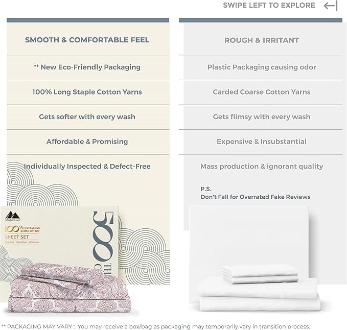 Mayfair Linen 100% Cotton Printed Bed Sheets Twin Size Set - 500 Thread Count Cotton Twin XL Sheets for Dorm Room, 3 PC Set (Paisley Print), Soft, Cooling, Sateen Weave 16" Deep Pocket Bedsheet