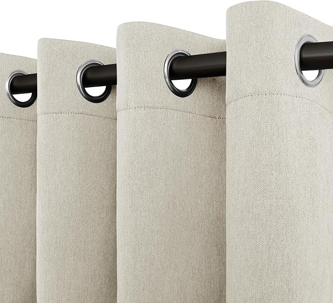 Easy-Going Linen Look Blackout Curtain 108 Inch Length Grommet Window Curtain Drapes for Bedroom, Living Room Thermal Insulated Room Darkening (Set of 2 Panels, Natural)