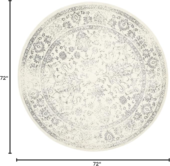SAFAVIEH Adirondack Collection Area Rug - 6' Round, Ivory & Silver, Distressed Vintage Floral Design, Non-Shedding & Easy to Clean, Ideal for Living Room, Bedroom, Dining Space (ADR109C)