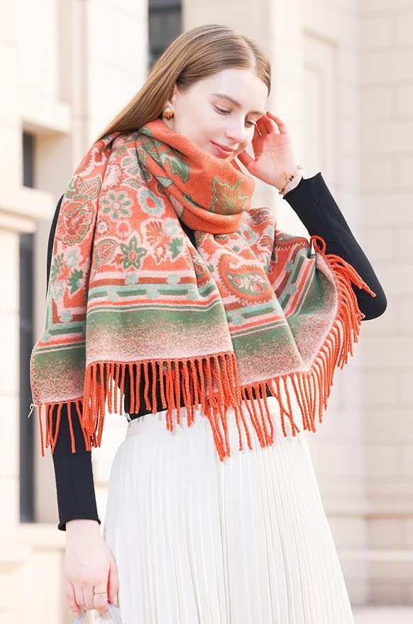 Wander Agio Warm Fashion Scarf Long Shawl Large Blanket Winter Wraps Scarves for Women Cashmere Jacquard Vintage Paisley