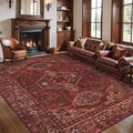 Tangsoo 5x7 Area Rug Washable Rug for Living Room, Vintage Indoor Non Slip Large Area Rugs, Print Distressed Carpet, Soft Low Pile Foldable Floor Rug for Bedroom Dining Room Dorm Dark Red