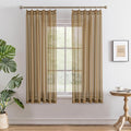 MAIHER Khaki Pinch Pleated Sheer Curtains 63 Inches Long Lightweight Light Filtering Curtain Panels Soft Touch Pleated Drapes with Adjustable Hooks for Bedroom, Khaki, 42" W x 63" L, 2 Panels