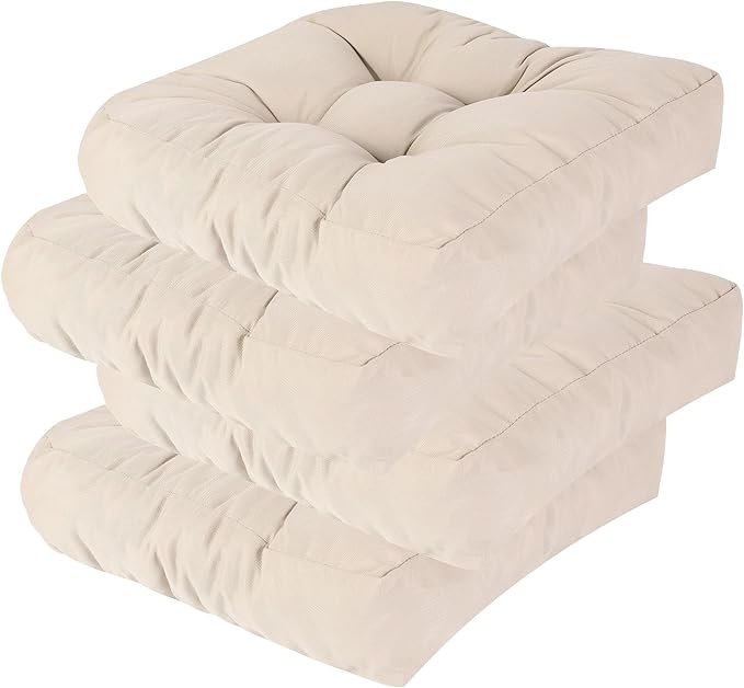RACE LEAF 4 Pack 19x19 Inch Patio Chair Cushions, Memory Foam Seat Cushions Waterproof with Tufted Design & Non-Slip Backing (Khaki)