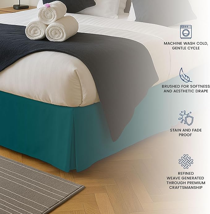 Utopia Bedding Queen Bed Skirt - Soft Quadruple Pleated Ruffle - Easy Fit with 16 Inch Tailored Drop - Hotel Quality, Shrinkage and Fade Resistant (Queen, Teal)