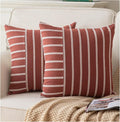 Caflife Boho Fall Throw Pillow Covers 18x18 Set of 2 Soft Farmhouse Decorative Couch Pillow Cases Rust Striped Pillow Covers Neutral Cushion Covers for Sofa Bed Living Room Home Decor