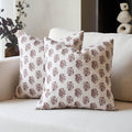 DOMVITUS Set of 2 Floral Pillow Covers 20x20, Block Print Pillow Covers Vintage Neutral Decorative Farmhouse Throw Pillow Covers for Couch Bed Living Room Brown
