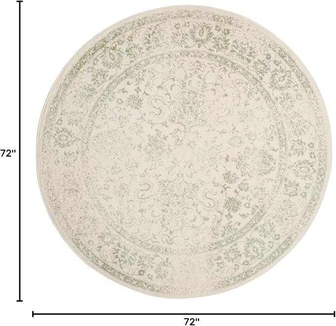 SAFAVIEH Adirondack Collection Area Rug - 6' Round, Ivory & Sage, Distressed Vintage Floral Design, Non-Shedding & Easy to Clean, Ideal for Living Room, Bedroom, Dining Space (ADR109V)