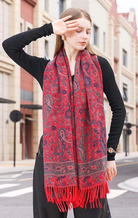 Wander Agio Warm Fashion Scarf Long Shawl Large Blanket Winter Wraps Scarves for Women Cashmere Jacquard Vintage Paisley