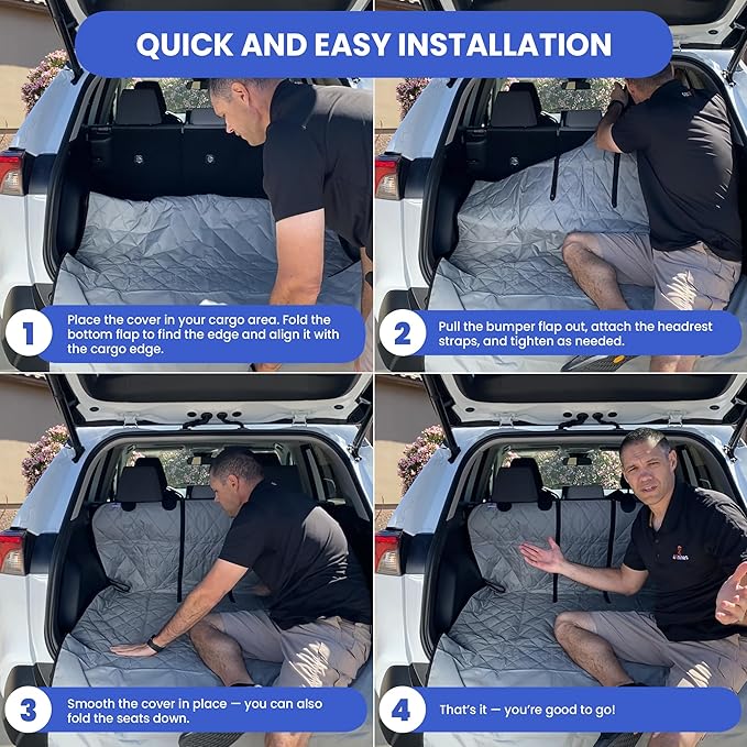 4Knines Split Cargo Liner for SUV – for Dogs & Pets, Heavy-Duty, Waterproof Trunk Mat & Cargo Cover – Fits 60/40 Split Bench & Armrest Pass-Through – Machine Washable, Non-Slip (Extra Large, Black)