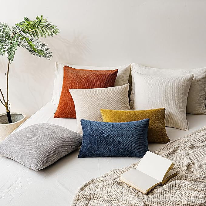 a moment Pack of 2 Decorative Chenille Throw Pillow Covers with Twill Cushion Covers for Sofa Living Room Couch Bed 12x20 Inch Blue