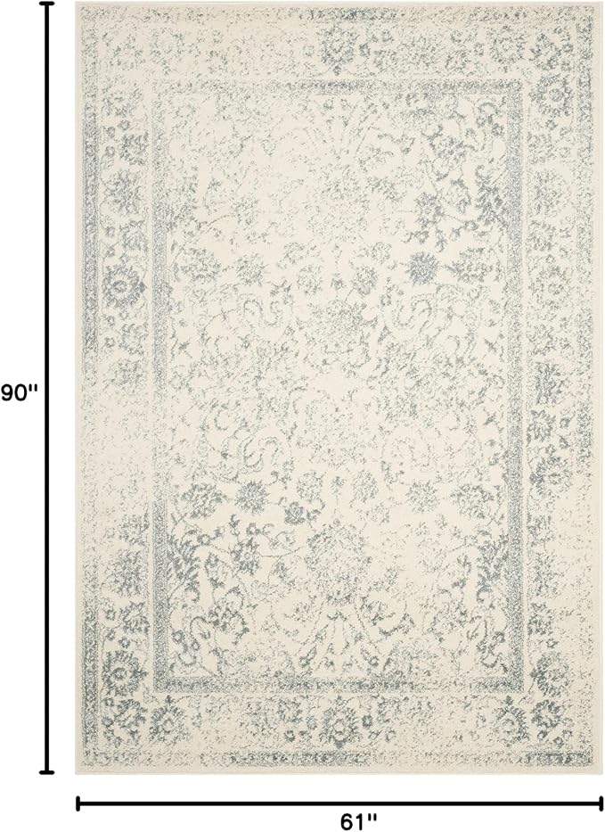 SAFAVIEH Adirondack Collection Area Rug - 5'1" x 7'6", Ivory & Slate, Distressed Vintage Floral Design, Non-Shedding & Easy to Clean, Ideal for Living Room, Bedroom, Dining Space (ADR109S)
