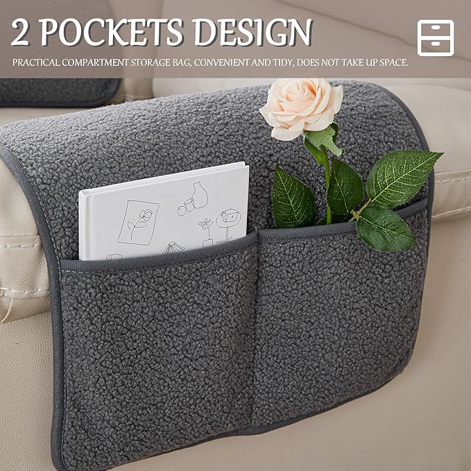 Armrest Cover, Recliner Chair Protector, Furniture Protector Slip, Side Storage Pocket, Stretch Armchair Couch Arm Rest Cover for Recliner, Chair, Sofa (Light Gray,2 Seater(4pcs))