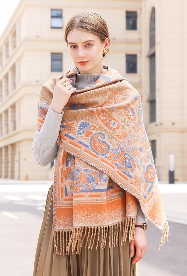 Wander Agio Warm Fashion Scarf Long Shawl Large Blanket Winter Wraps Scarves for Women Cashmere Jacquard Vintage Paisley