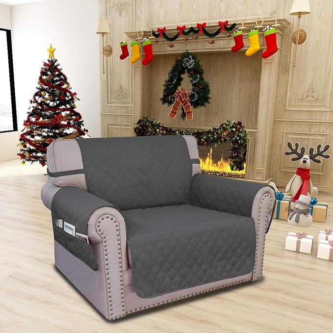Easy-Going Sofa Slipcover Chair Cover Waterproof Couch Cover Washable Sofa Cover Non-Slip Fabric Furniture Protector with Pocket for Pets Covers Pets Kids Children Dog Cat (Chair, Dark Gray)