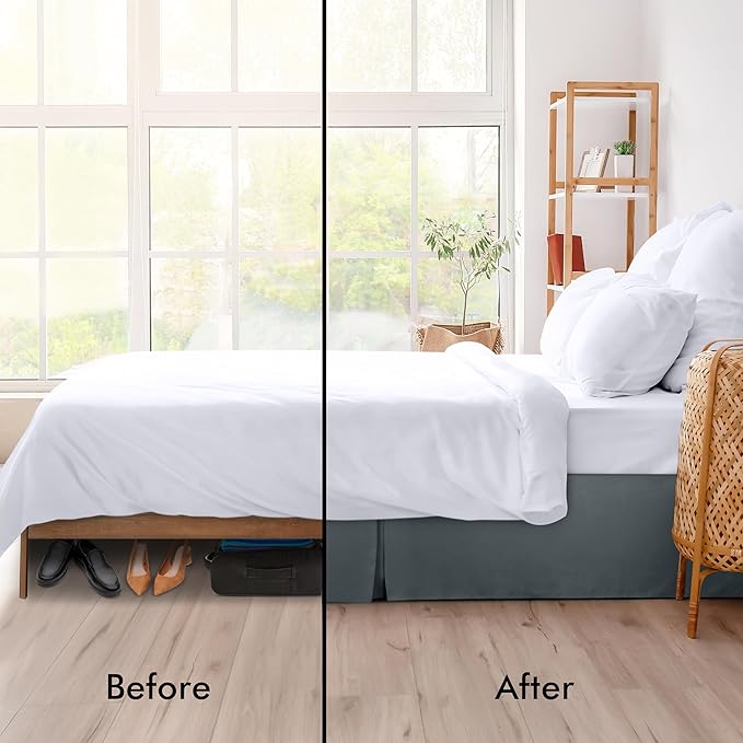 Utopia Bedding Full Bed Skirt - Soft Quadruple Pleated Ruffle - Easy Fit with 16 Inch Tailored Drop - Hotel Quality, Shrinkage and Fade Resistant (Full, Grey)
