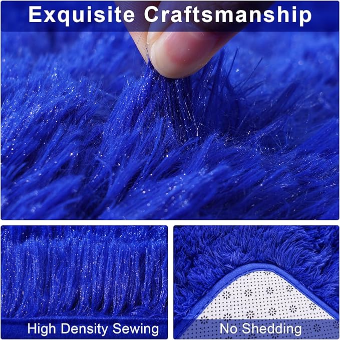 Blue Fluffy Area Rugs for Bedroom, Soft Shaggy Carpets for Living Room, Upgrade Anti-Skid Fuzzy Rugs for Kids' Room, Perfect Decor for Modern Home 5x7 Feet