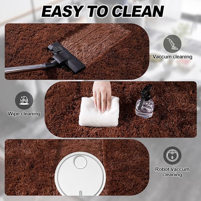 Brown Plush Rug for Living Room Fuzzy Carpet for Bedroom Dorm, Non-Slip High Pile Rug, Shag Rug for Playroom Nursery Home Office Decor 8X10 Ft