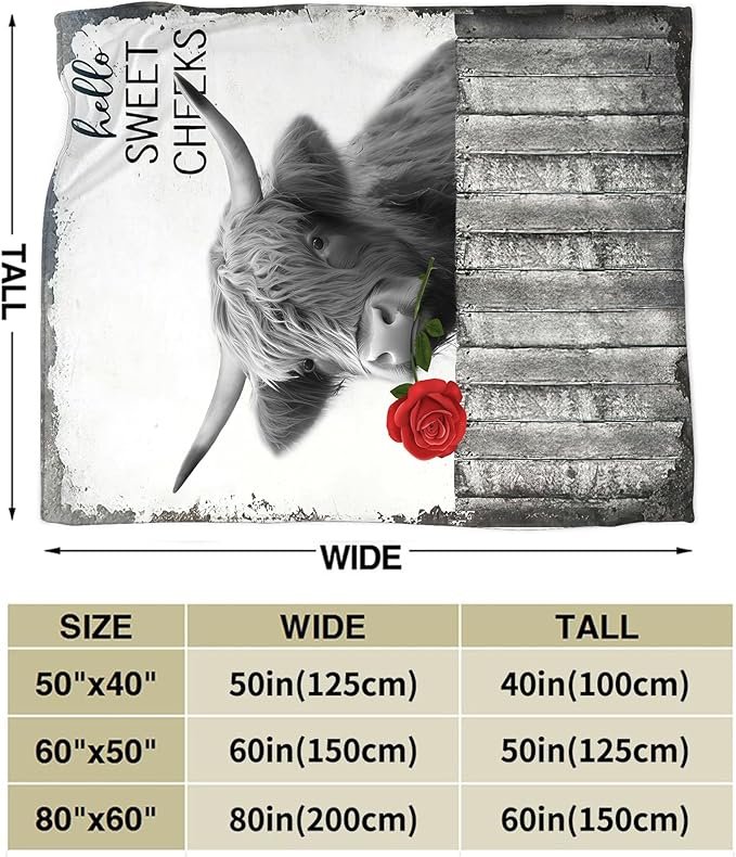 Funny Highland Cow Throw Blanket - Farm Cow Gifts & Decor, Soft Warm Cozy Fleece Blanket for Couch, Sofa, Bed - 80"x60"