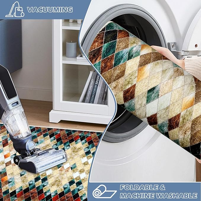 Runner Rug Washable 4x51 FT, Non Slip Rubber Backing Abstract Carpet, Soft Area Rugs for Bedroom Kitchen Hallway Entryway Bathroom, Customized