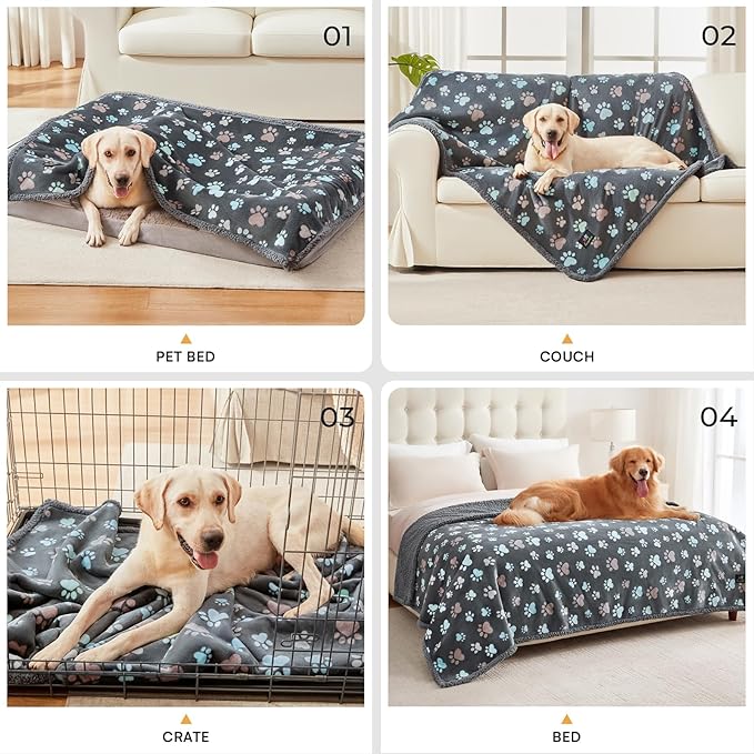 Luciphia Waterproof Pet Blankets for Couch Sofa Bed Cover Liquid Pee Proof Washable Soft Fluffy Large Dog Blanket Reversible Furniture Protection Grey Paw Thicken X-Large（85" x 57"）