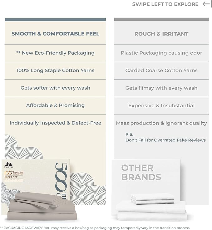 Mayfair Linen 500 Thread Count Twin Cotton Sheets - 3 PC Twin Size Bed Sheet Set Cotton (Taupe), Soft, Cooling, Sateen Hotel-Quality 16" Deep Pocket Bedsheet for Hot Sleepers (Fits 18" Mattress)