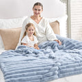 Cozy Bliss Faux Fur Throw Blanket for Couch, Cozy Warm Plush Striped Blanket for Sofa Bedroom Living Room, 90 * 90 Inches Light Blue