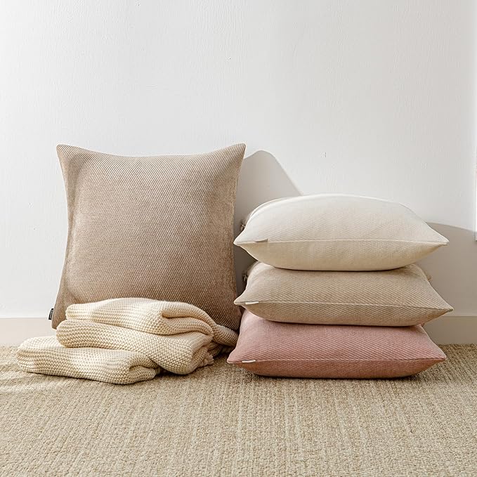 a moment Pack of 2 Decorative Chenille Throw Pillow Covers with Twill Cushion Covers for Sofa Living Room Couch Bed 18x18 Inch Blush Pink
