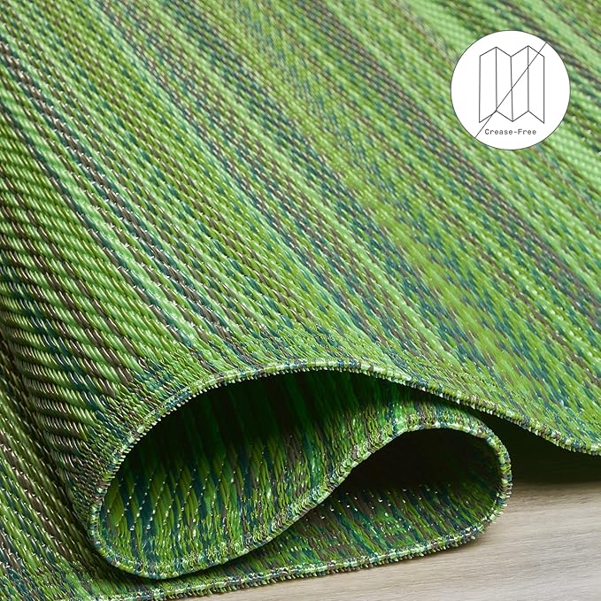 Fab Habitat Outdoor Rug - Waterproof, Fade Resistant, Crease-Free - Premium Recycled Plastic - Striped - Large Patio, Deck, Sunroom, Camping, RV - Cancun - Green - 6 x 9 ft