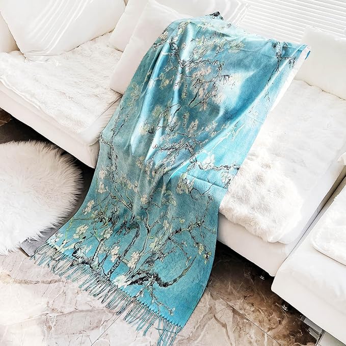 VENVSBEE Reversible Scarf Soft Large Shawl Wrap Blanket Double Sided Art Print Warm Pashmina Stoles Klimt Van Gogh Gifts
