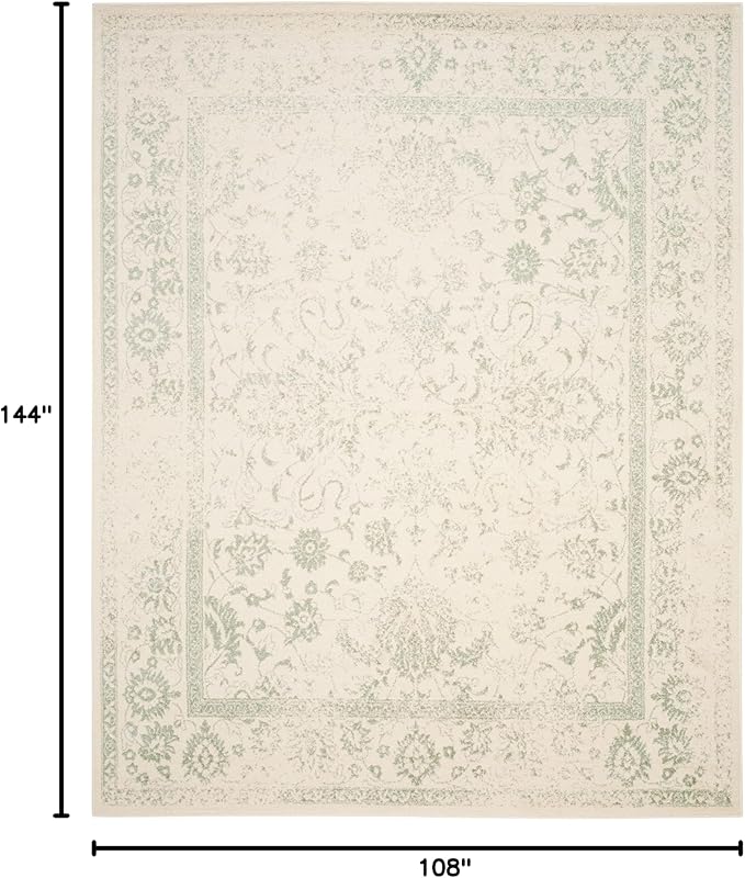 SAFAVIEH Area Rug 8x10 - Adirondack Collection - Large - Ivory & Sage, Distressed Vintage Floral Design, Non-Shedding & Easy to Clean, Ideal for Living Room, Bedroom, Dining Space (ADR109V)