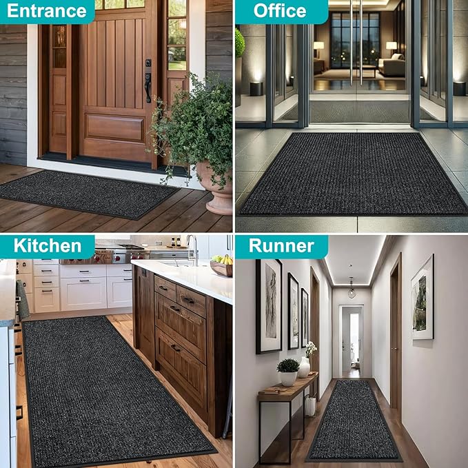 Azadx 2'x6' Indoor Outdoor Door Mat Heavy Duty Front Door Mat Ultra Absorbent Muddy Dirt Resist Welcome Door Mats Non-Slip Backing Entrance Mat for Home Commercial Outdoor Entrance Floor Mat